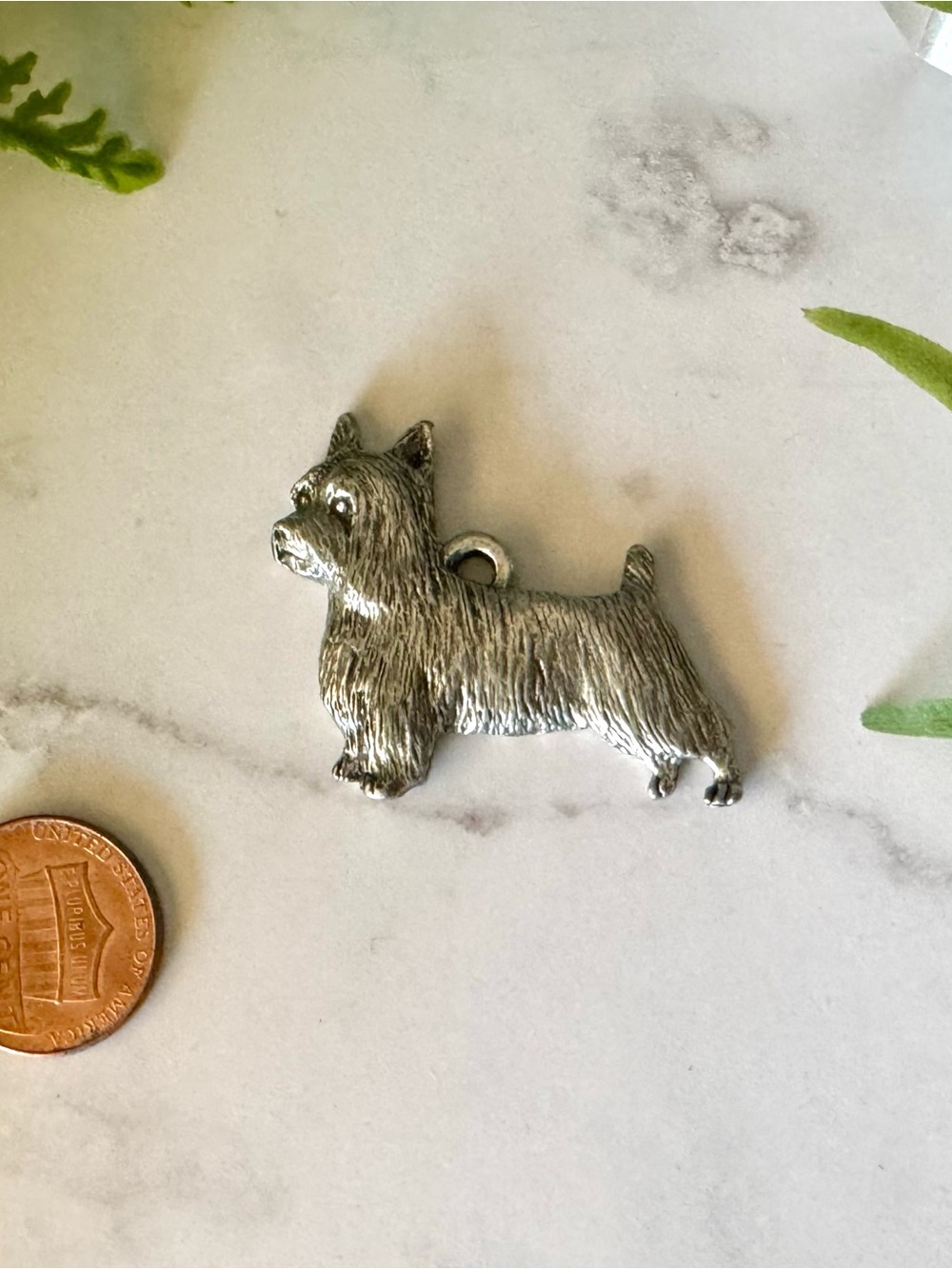 Silver Tone Silky Terrier Dog Pendant Necklace Charm - Silver